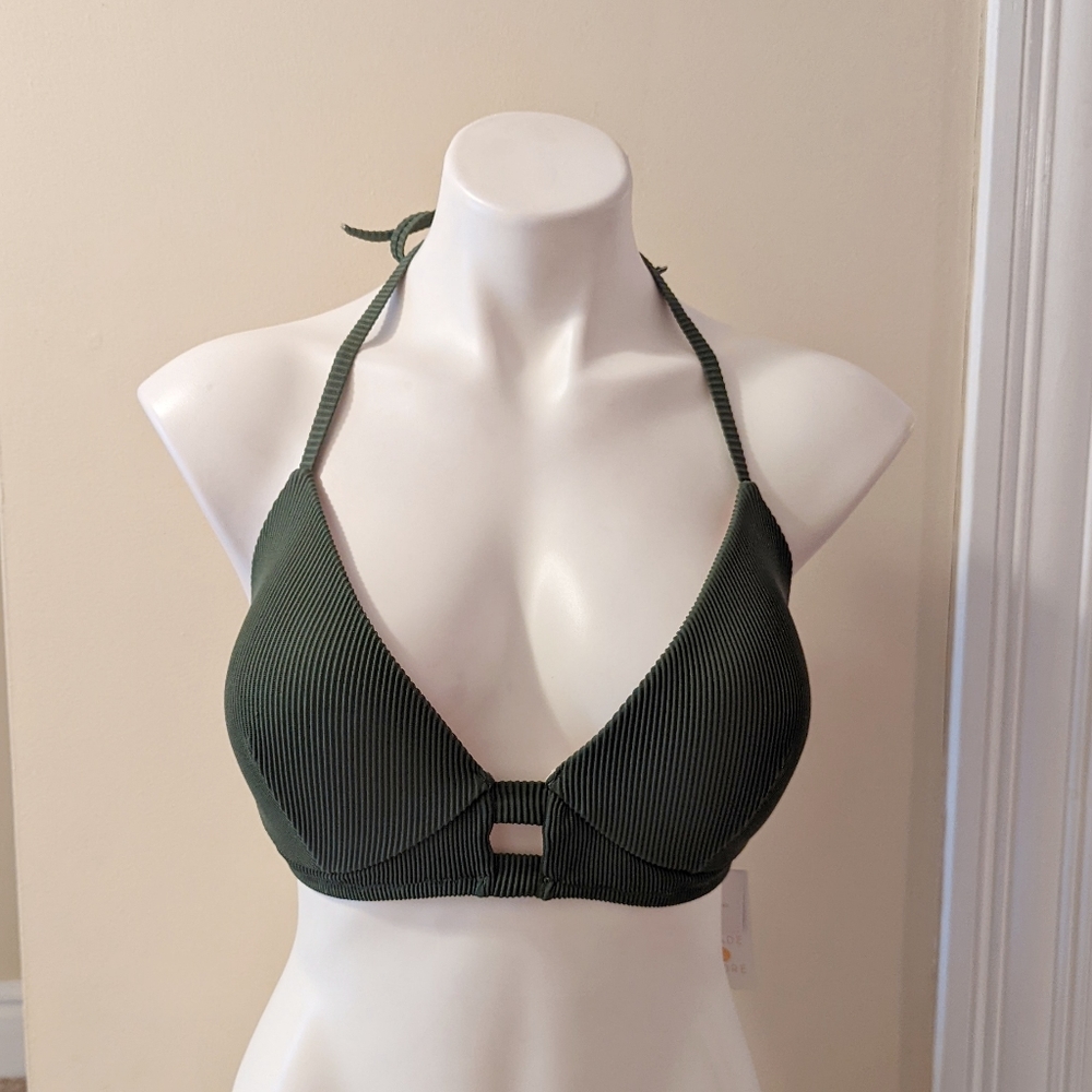 Shade & Shore olive green under wire halter bikini top NWT size 36 D